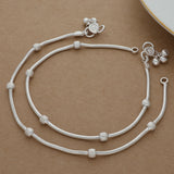 Simple Single Beads Silver Anklet
