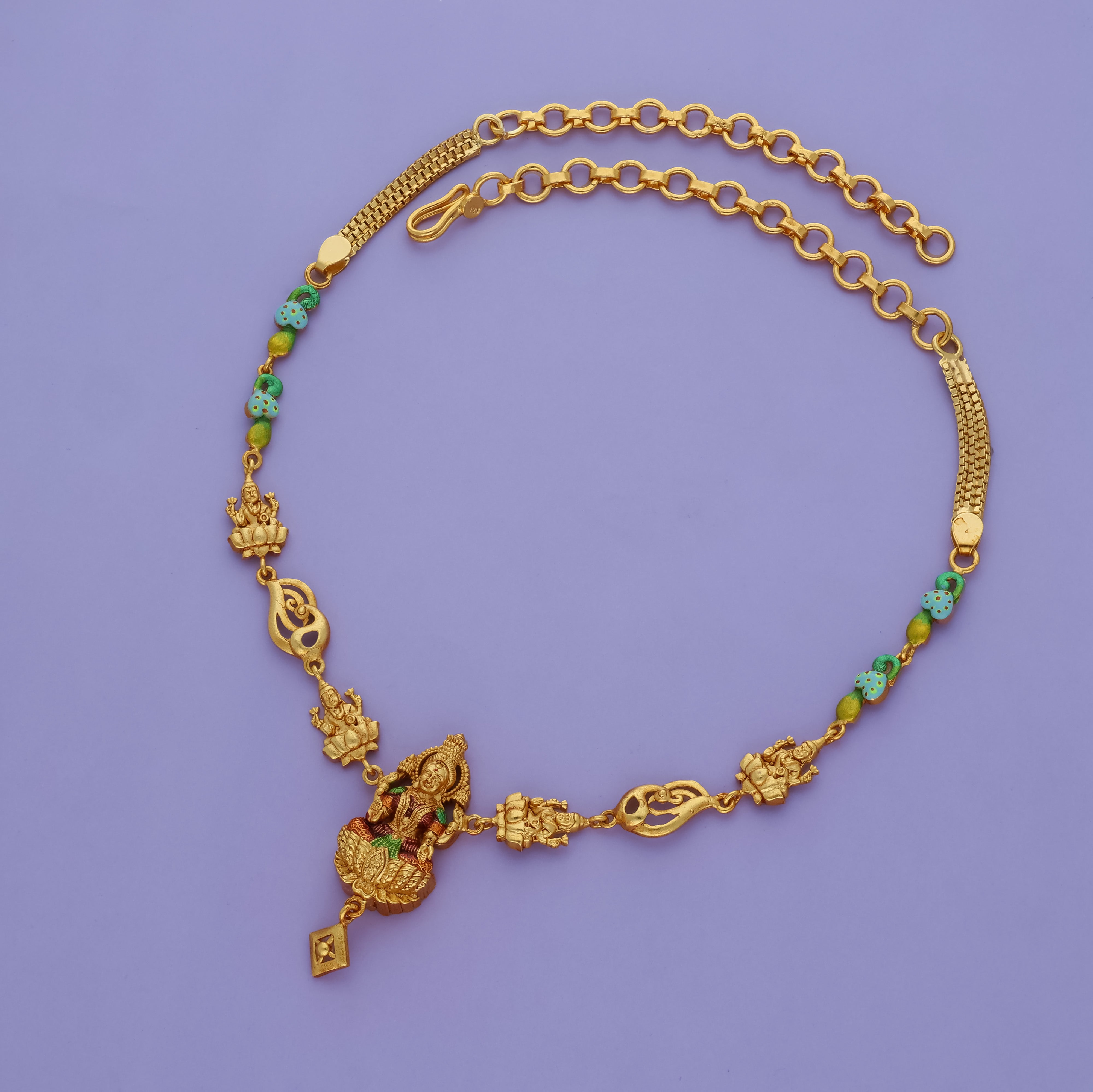 Green Lotus Lakshmi 925 Gold Polish Silver Necklace