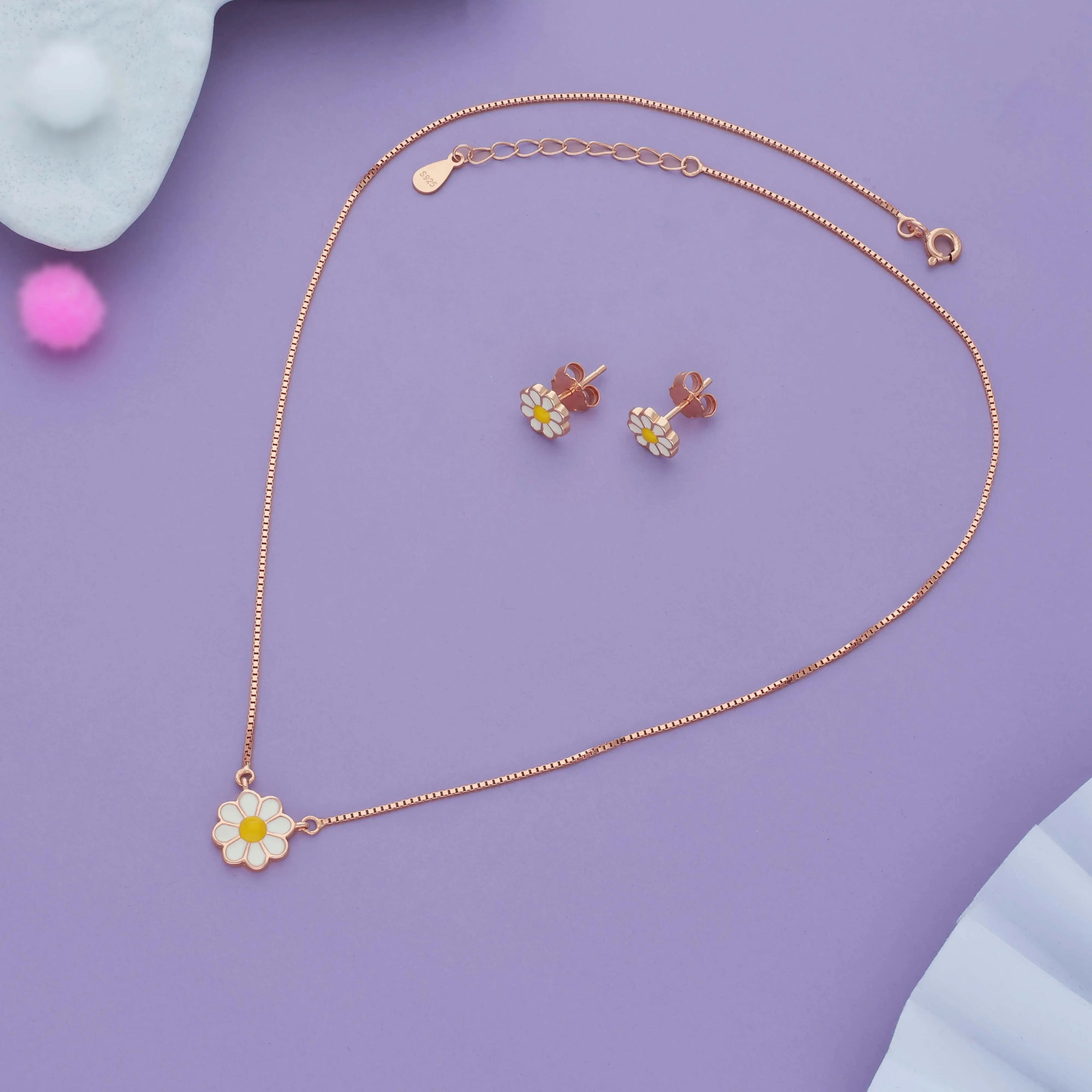 Blossom Bloom Rose Gold Polish 925 Silver Kids Pendant With Studs (3+ Yrs)