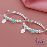 Leaf Charm Silver Bangle for Kids(Pair)