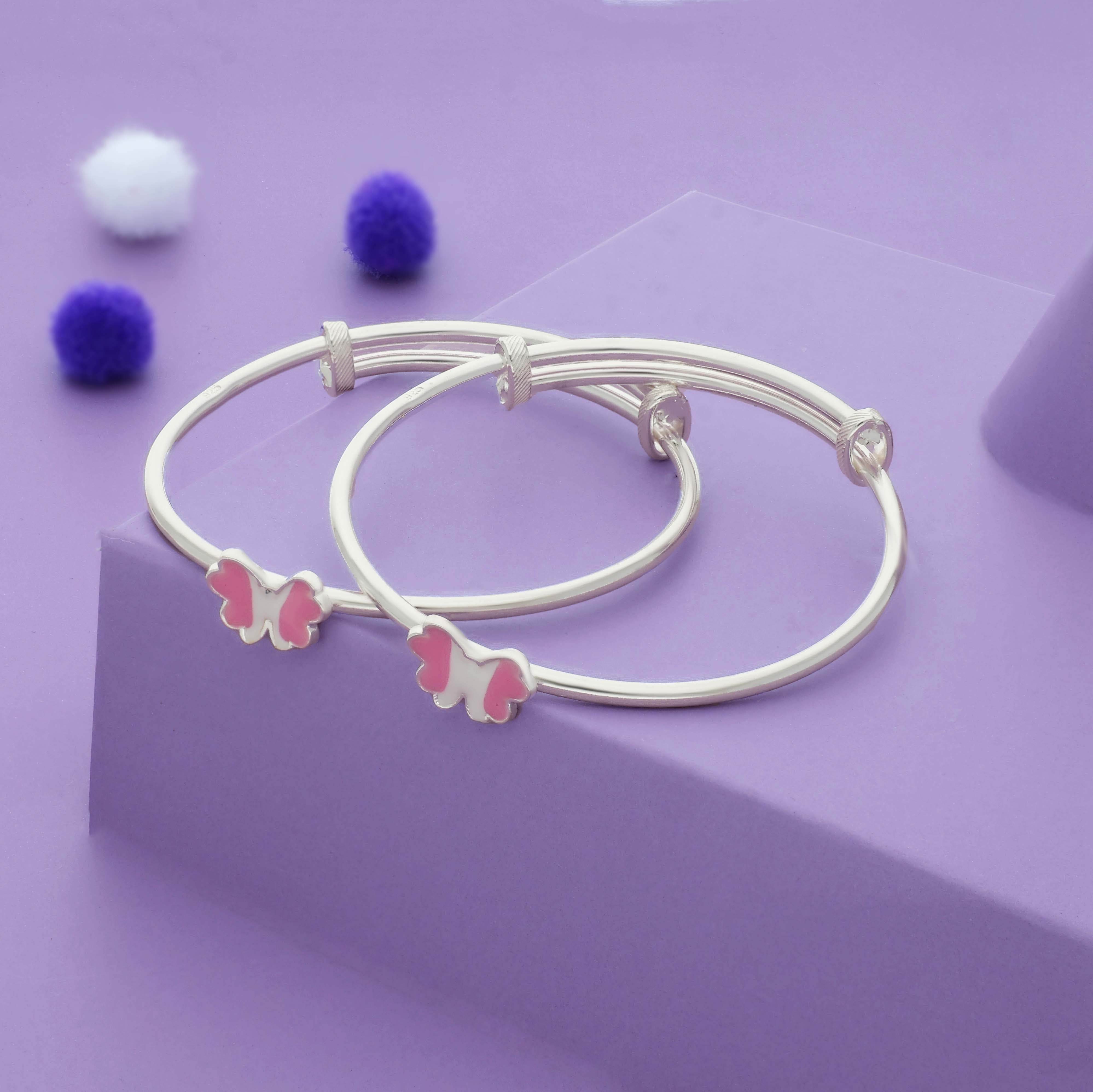 Pink Flutter 925 Silver Kid Bangles (0-5 Yrs)