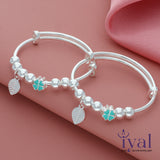 Leaf Charm Silver Bangle for Kids(Pair)