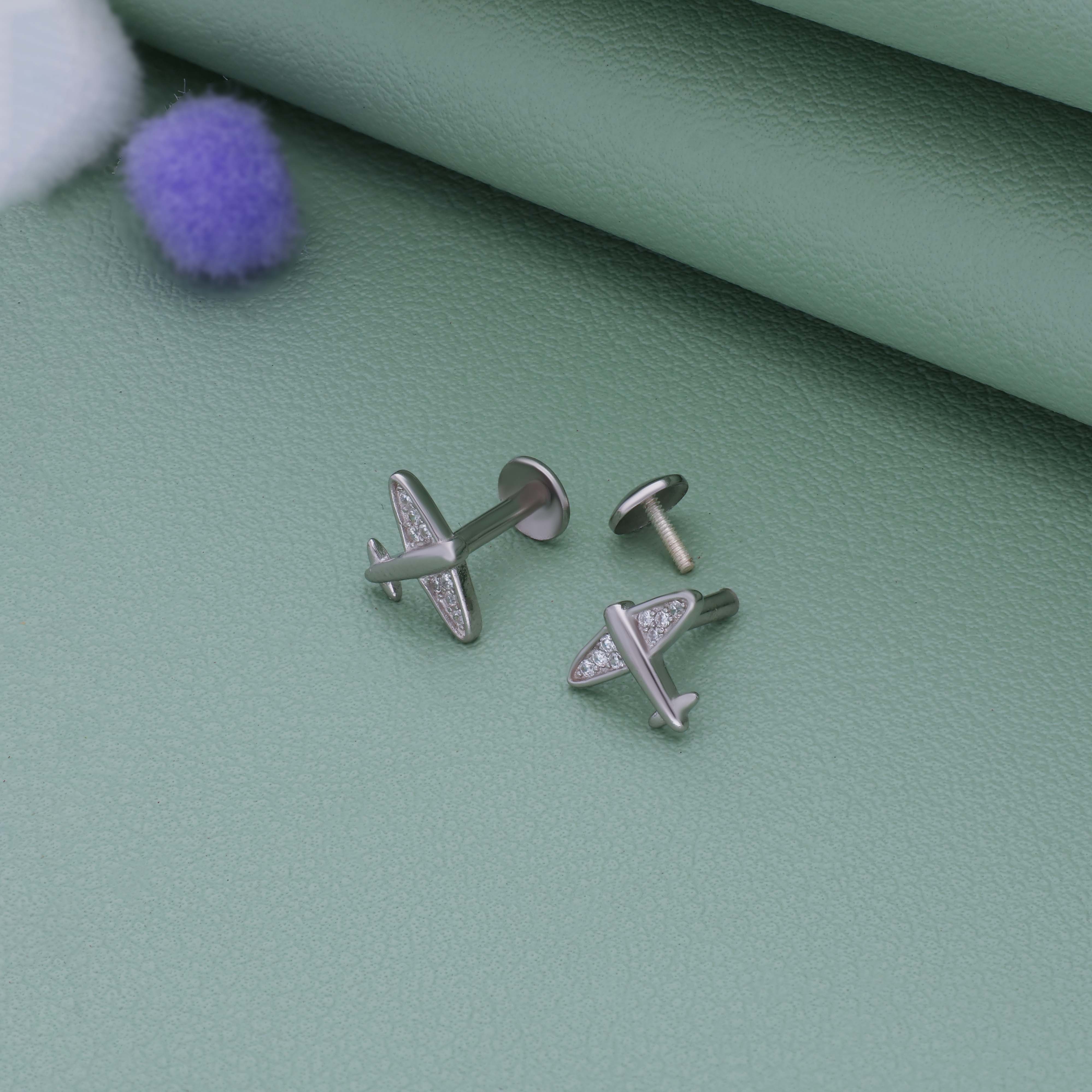 Aeroplane 925 Silver Stud for Kids & Teen(10+ Yrs)