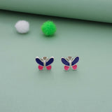 Blue-Pink Enamel Butterfly Silver Kid Stud Earring (6+ Yrs) | 925 Hallmark | Everyday Wear
