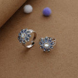 Blue & White Petal  Silver Toering| Adjustable | Lightweight |  Everyday Wear