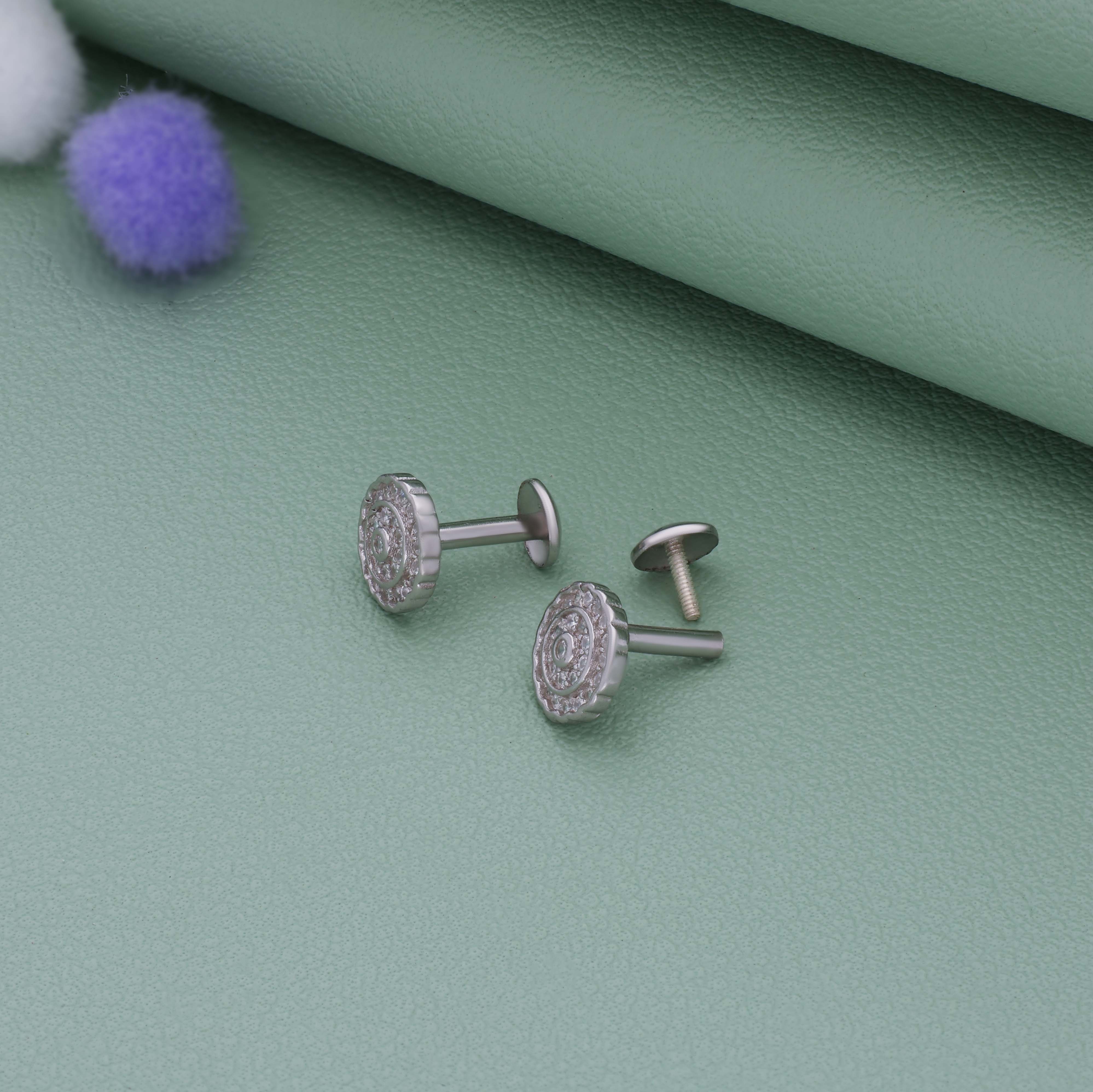 Classic Crystal Circle 925 Silver Stud for Kids & Teen(10+ Yrs)