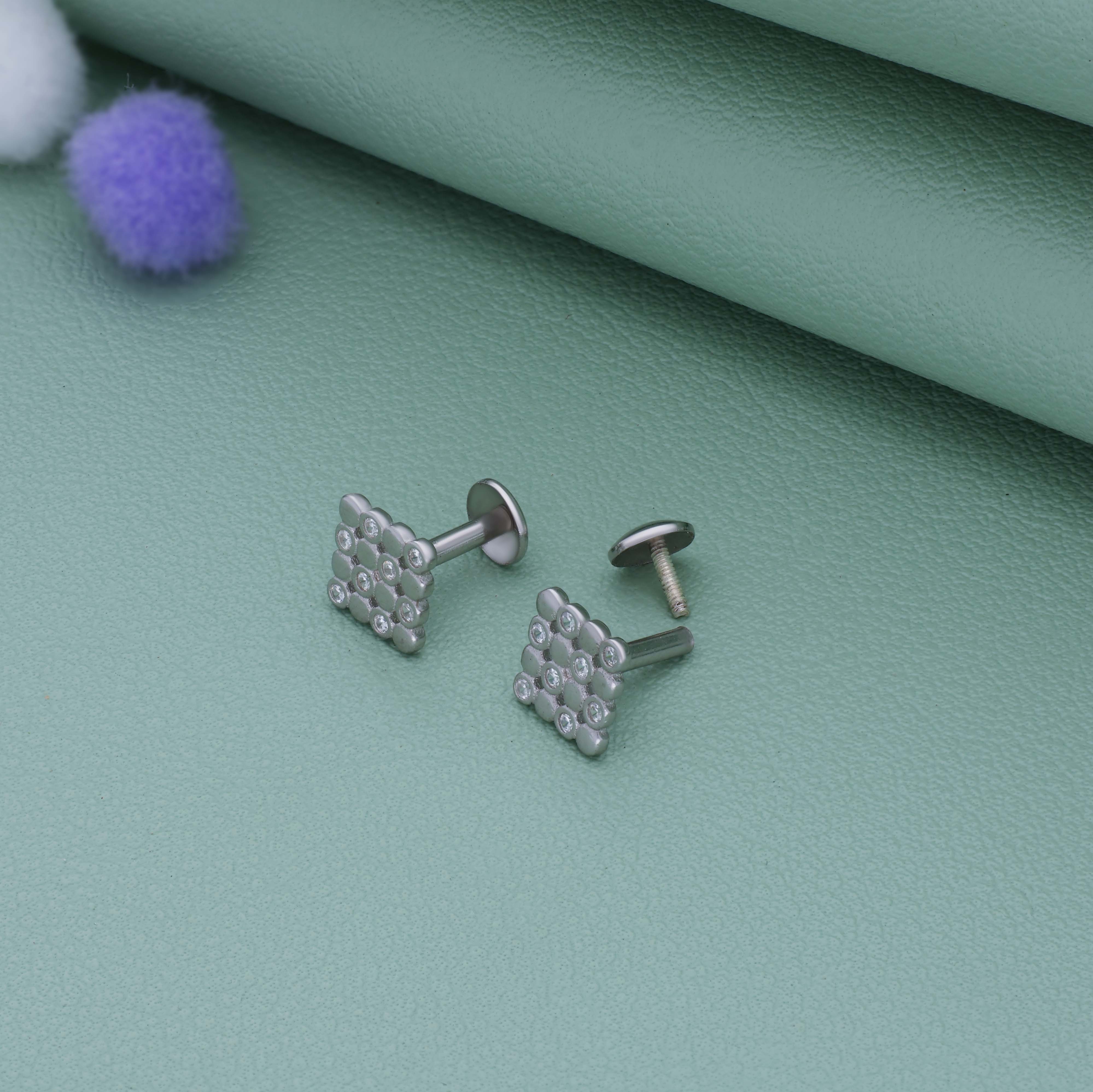Classic Diamond Grid 925 Silver Stud for Kids & Teen(10+ Yrs)