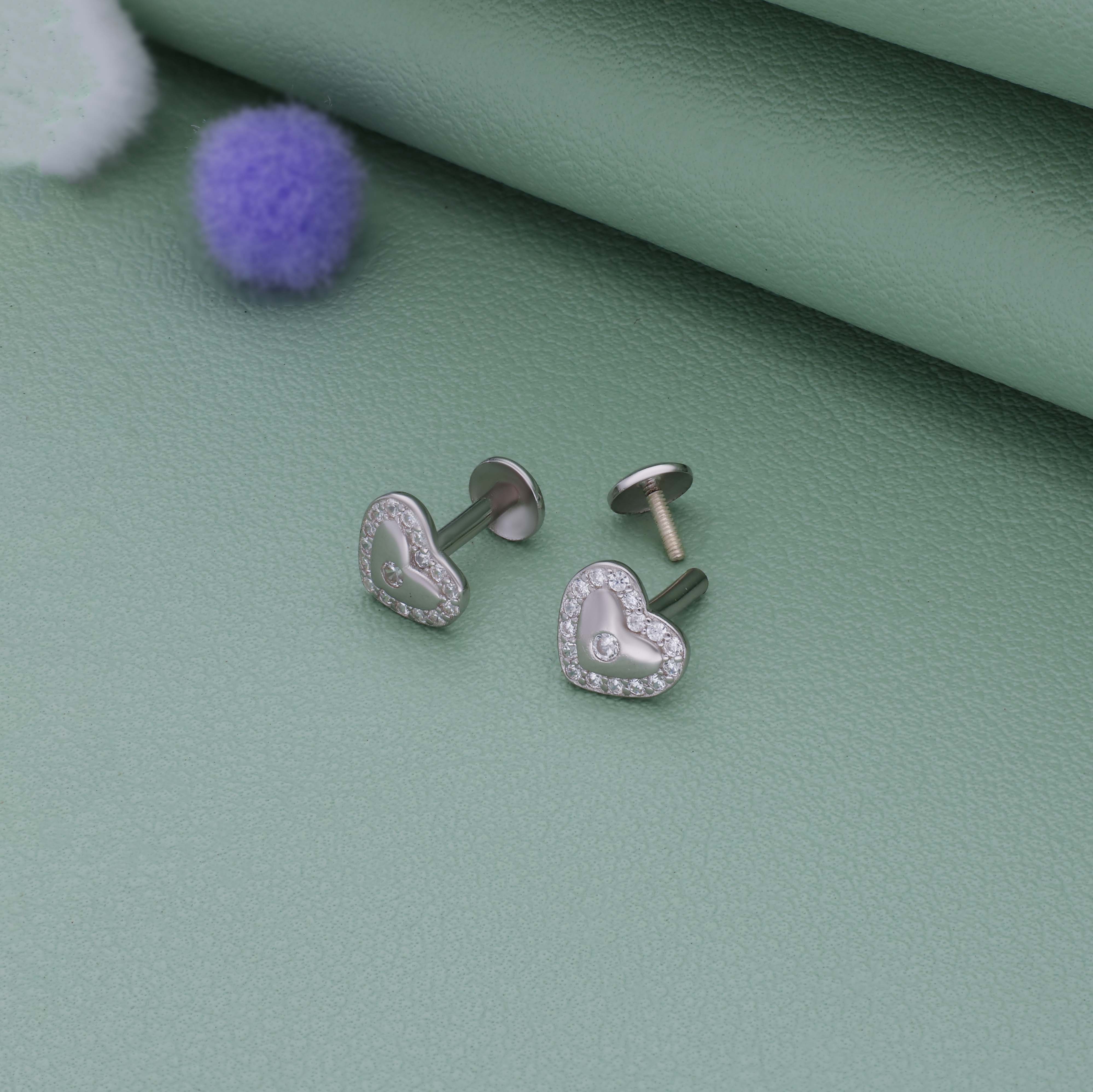 Classic Heart Sparkle 925 Silver Stud for Kids & Teen(10+ Yrs)