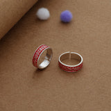 Classic Red Weave Silver Toering | Adjustable | Lightweight |  Everyday Wear