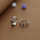 Colorful Petal Hearts Silver Toering  | Adjustable | Lightweight |  Everyday Wear