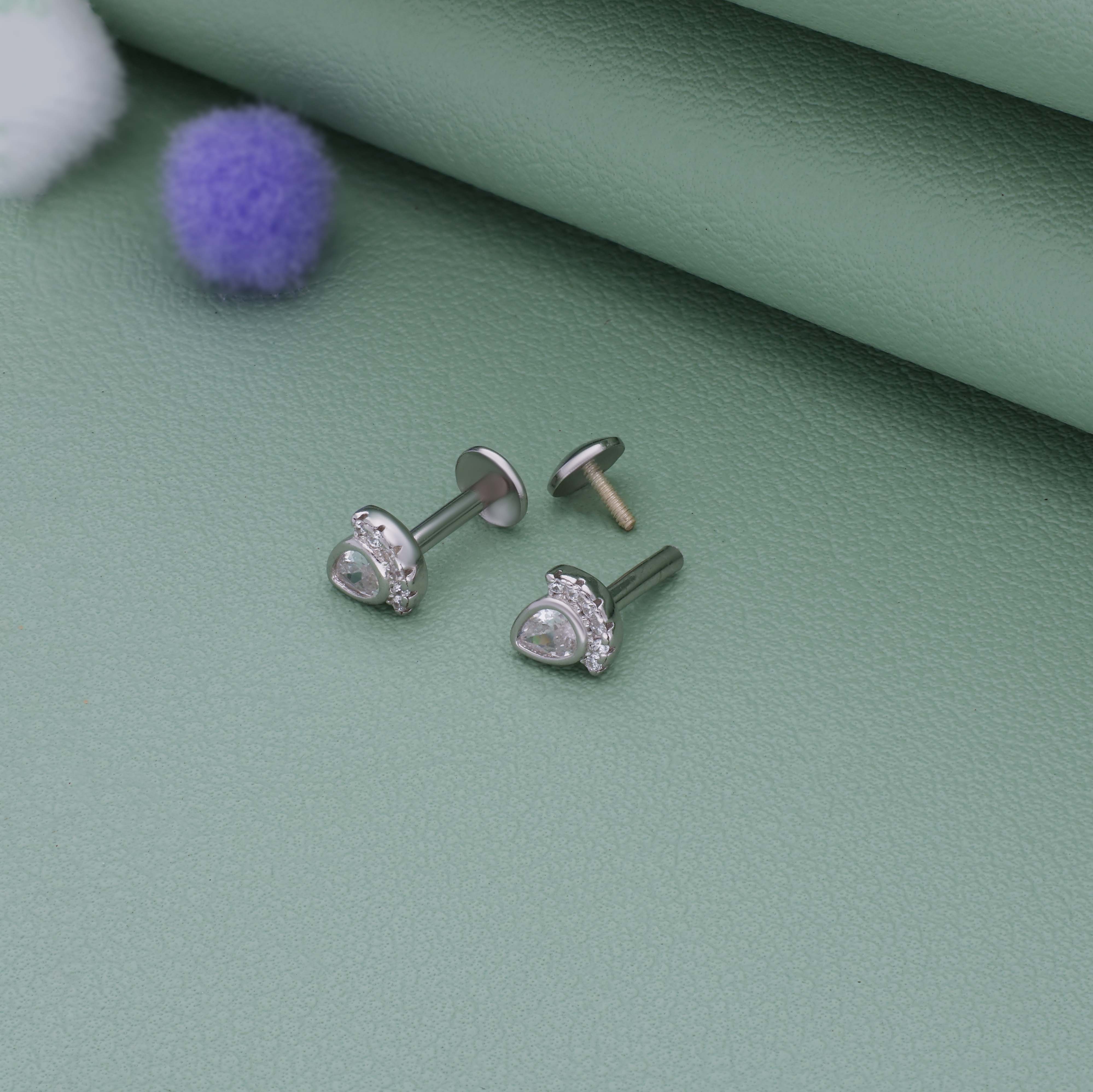 Crystal Teardrop Arc 925 Silver Stud for Kids & Teen(10+ Yrs)