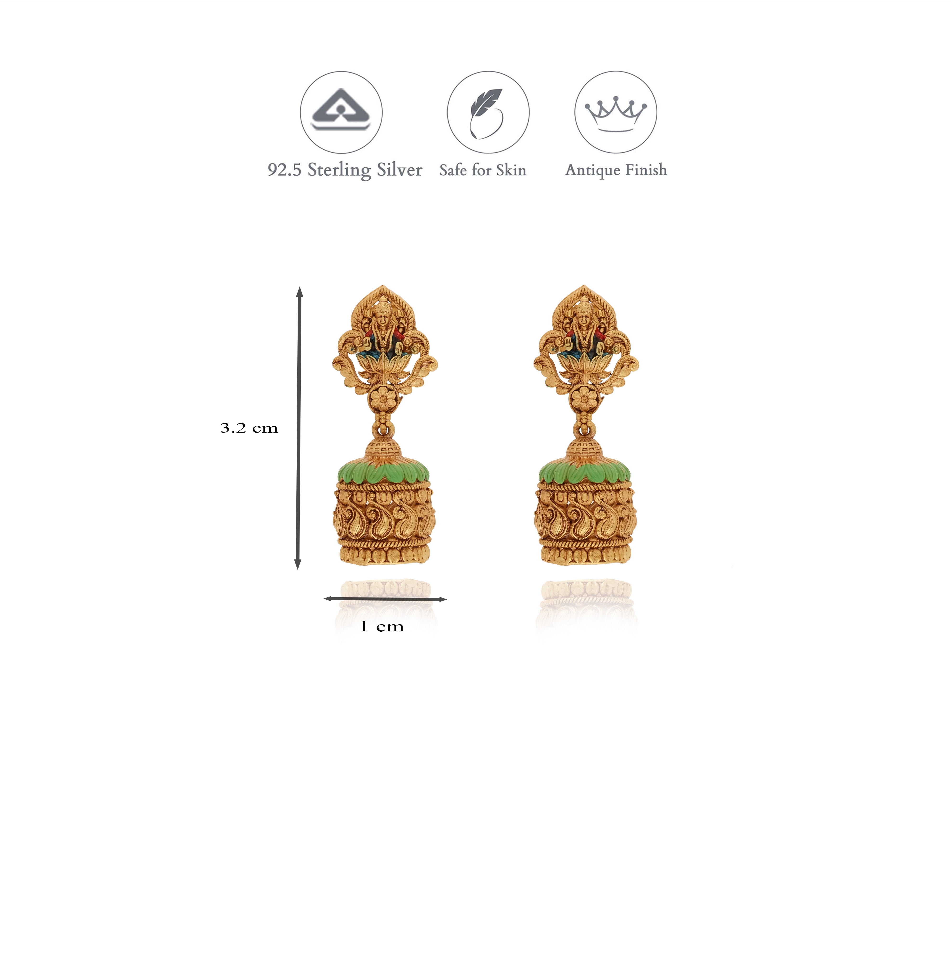 Sri Lakshmi 925 Sterling Silver Antique Jhumkas
