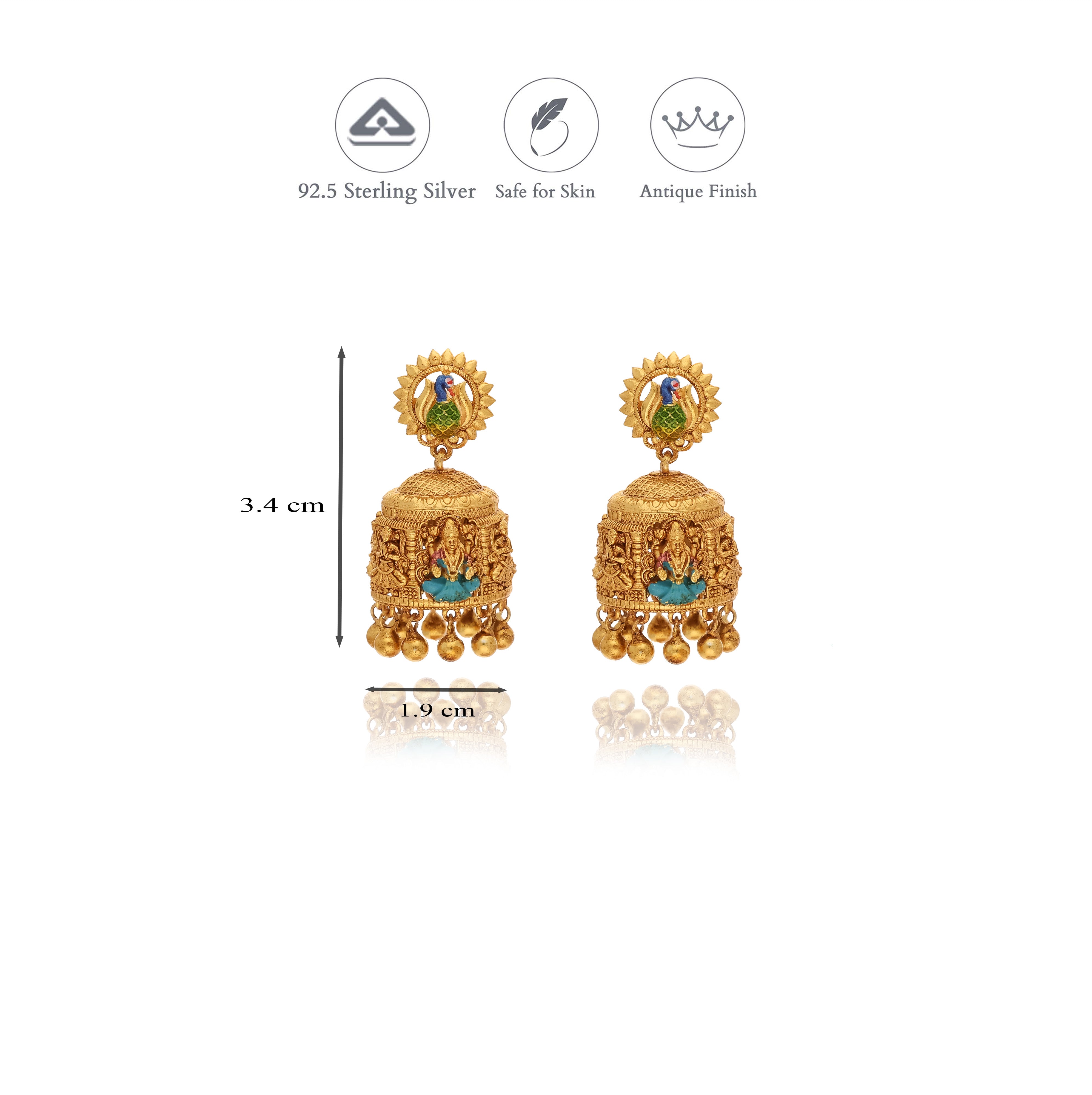Peacock Lakshmi Gold-Plated 925 Silver Jhumkas
