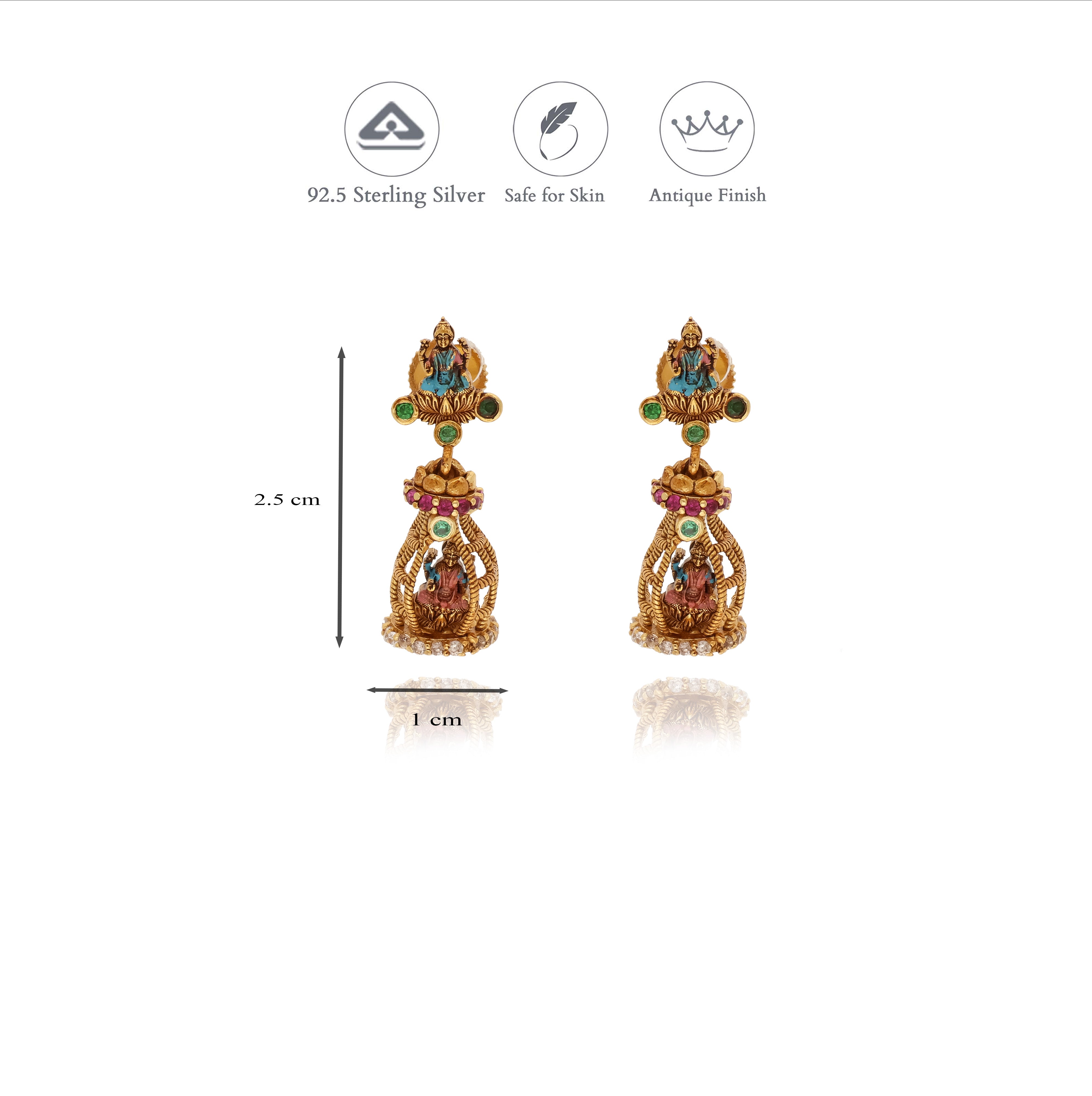 Melody Temple Gold Finish 925 Silver Jhumkas