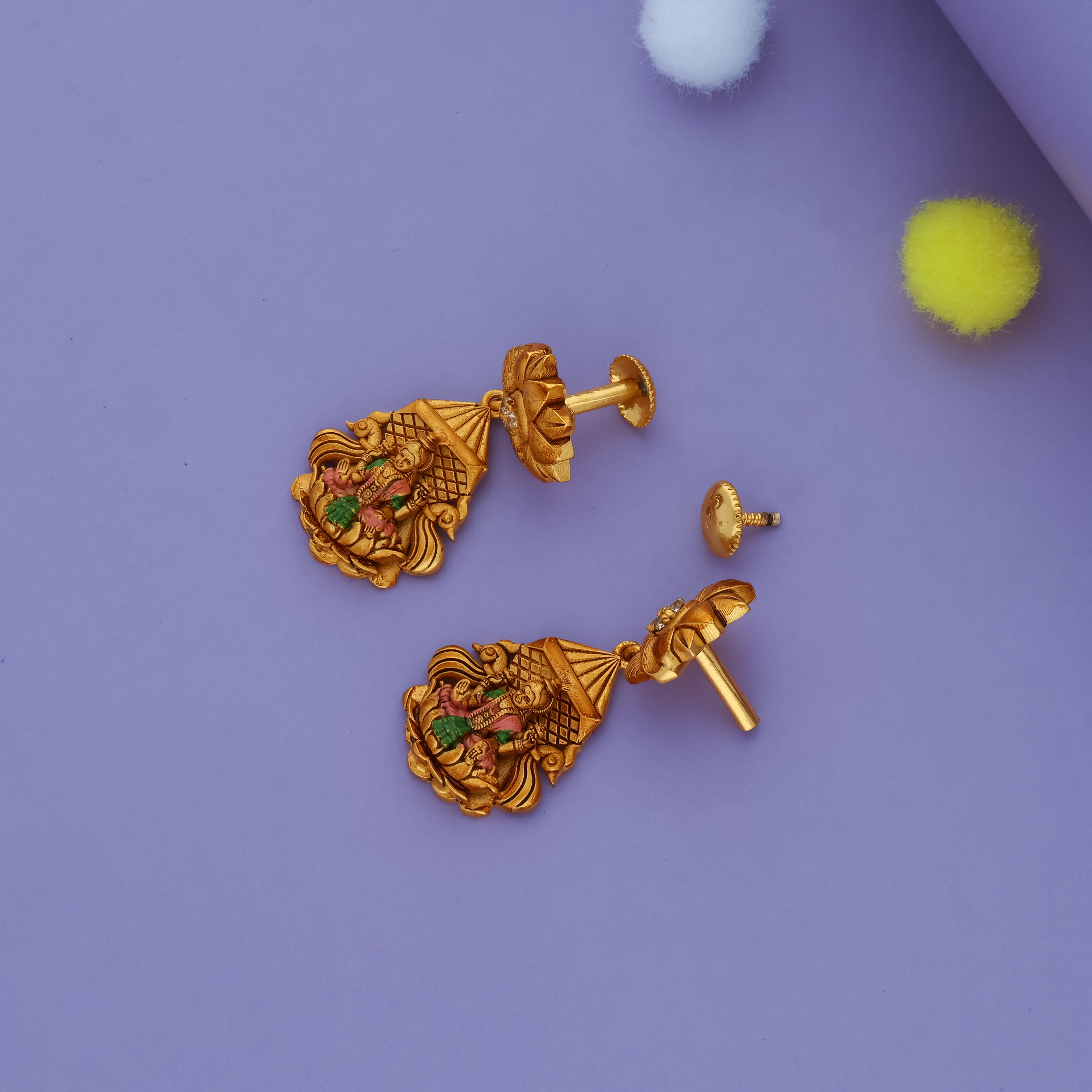 Gauri Parvathi 925 Sterling Silver Jhumkas with rotating screw