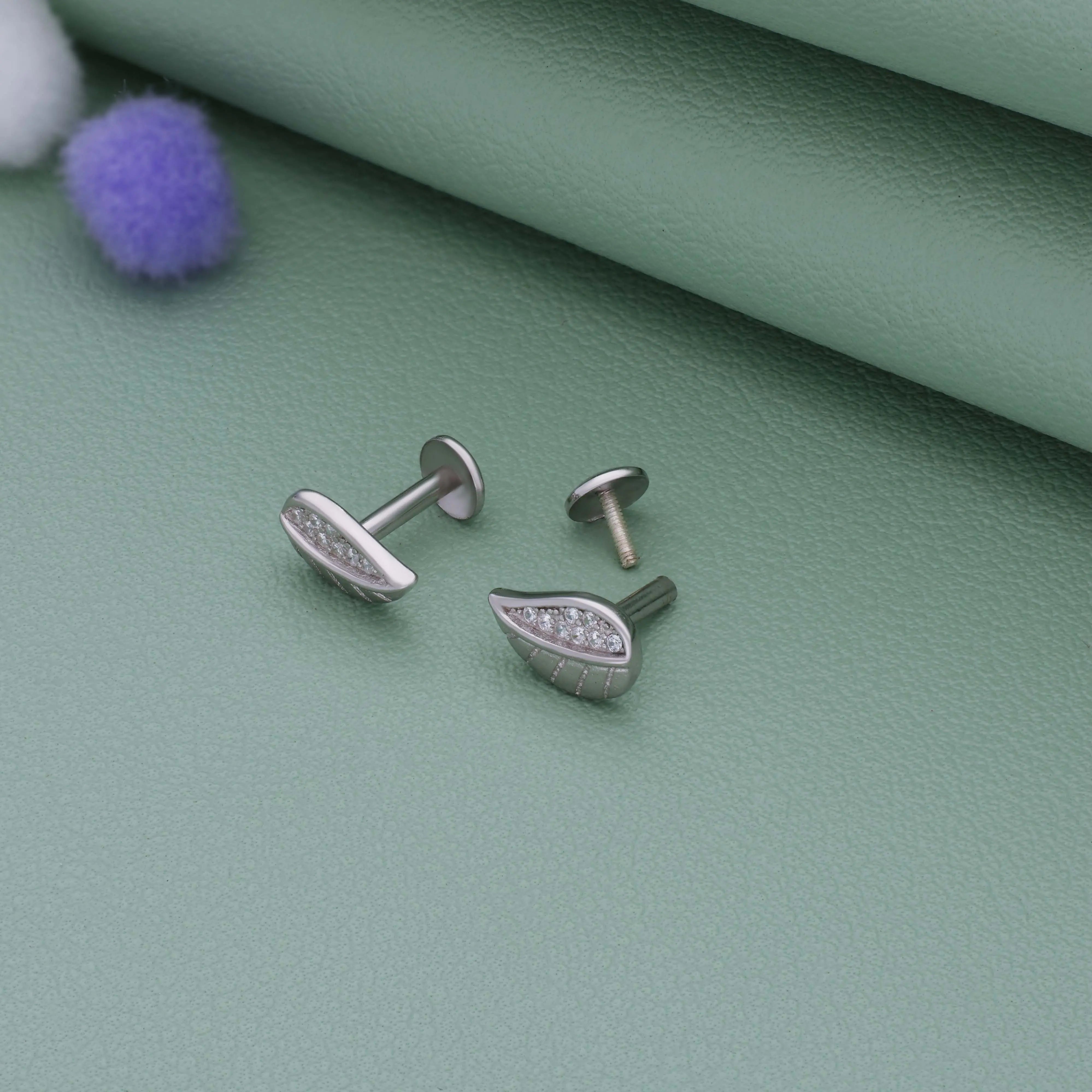 Elegant Crystal Leaf 925 Silver Stud for Kids & Teen(10+ Yrs)