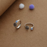 Floral Blue Dot Oxidized Silver Toering | 925 Hallmark | Adjustable | Lightweight |  Everyday Wear