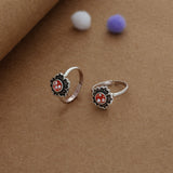 Garden Petal Red Oxidized Silver Toering | Adjustable | Lightweight |  Everyday Wear