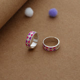 Geometric Enamel Band Silver Toering | Adjustable | Lightweight |  Everyday Wear