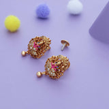 Goddess Lakshmi Stud Antique Gold Polish 925 Silver Traditional Women Earring