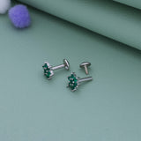 Green Floral Crystal 925 Silver Stud Earring