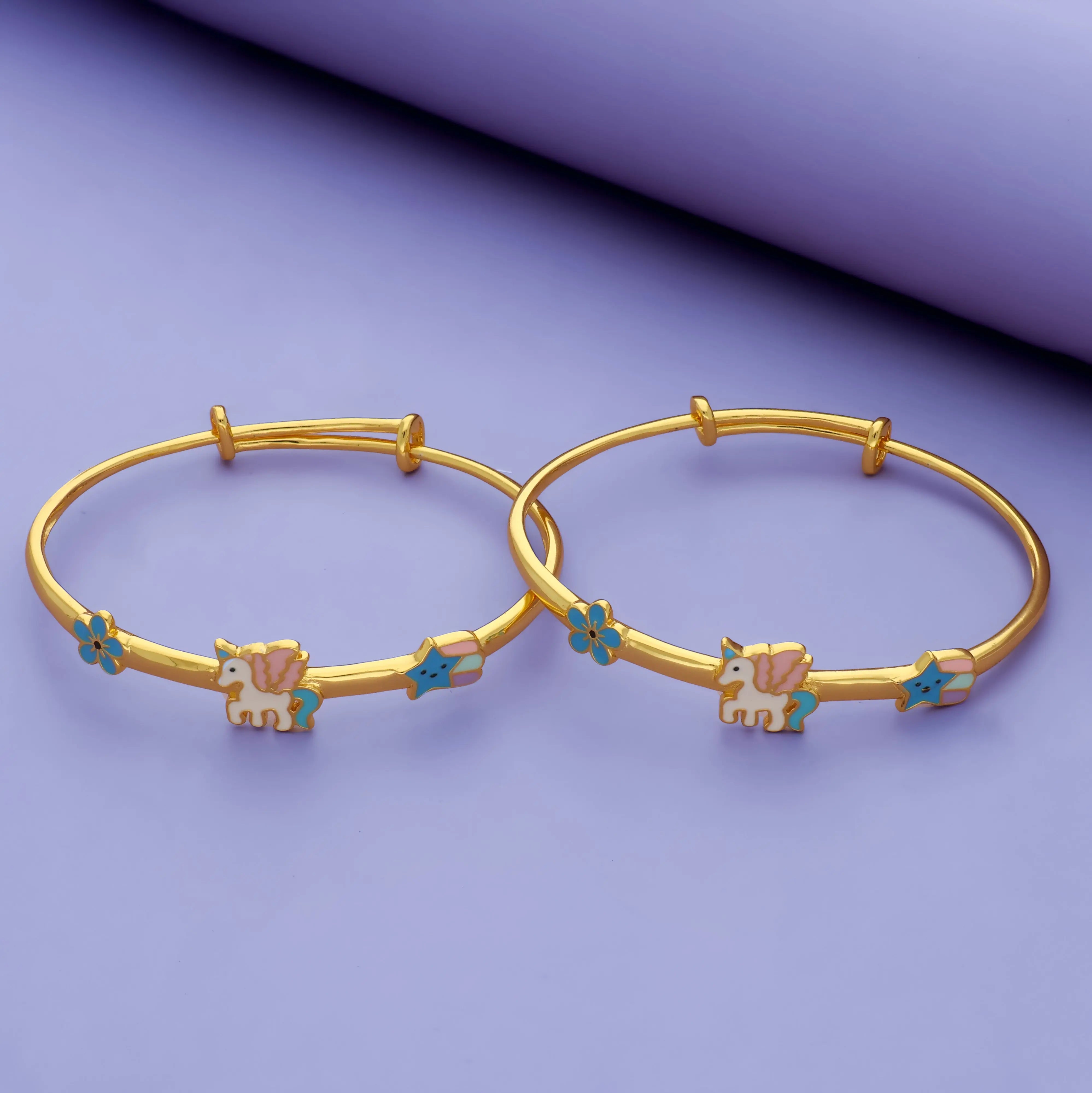 Floral Unicorn Kids Adjustable Bangles Silver