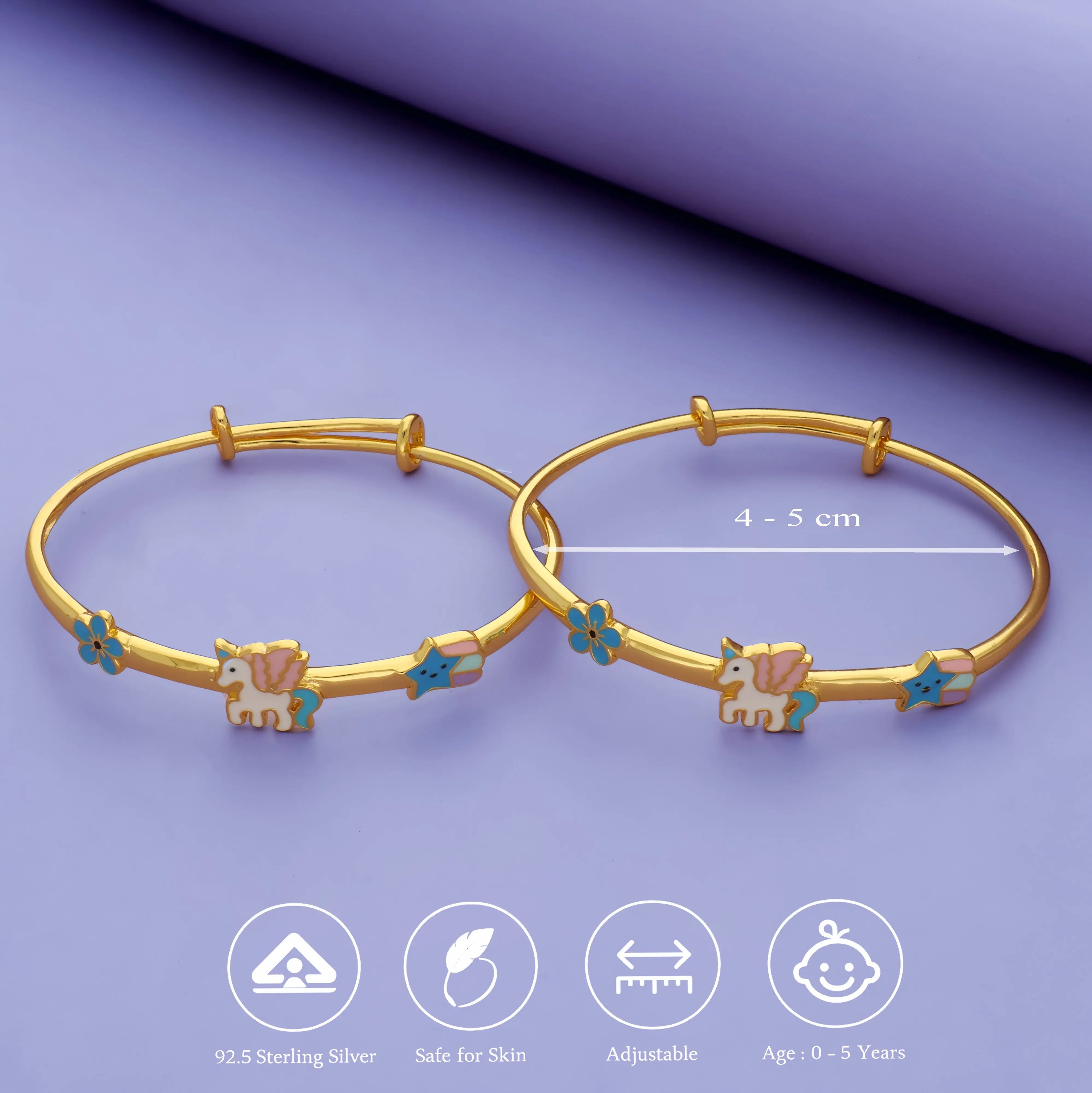 Floral Unicorn Kids Adjustable Bangles Silver