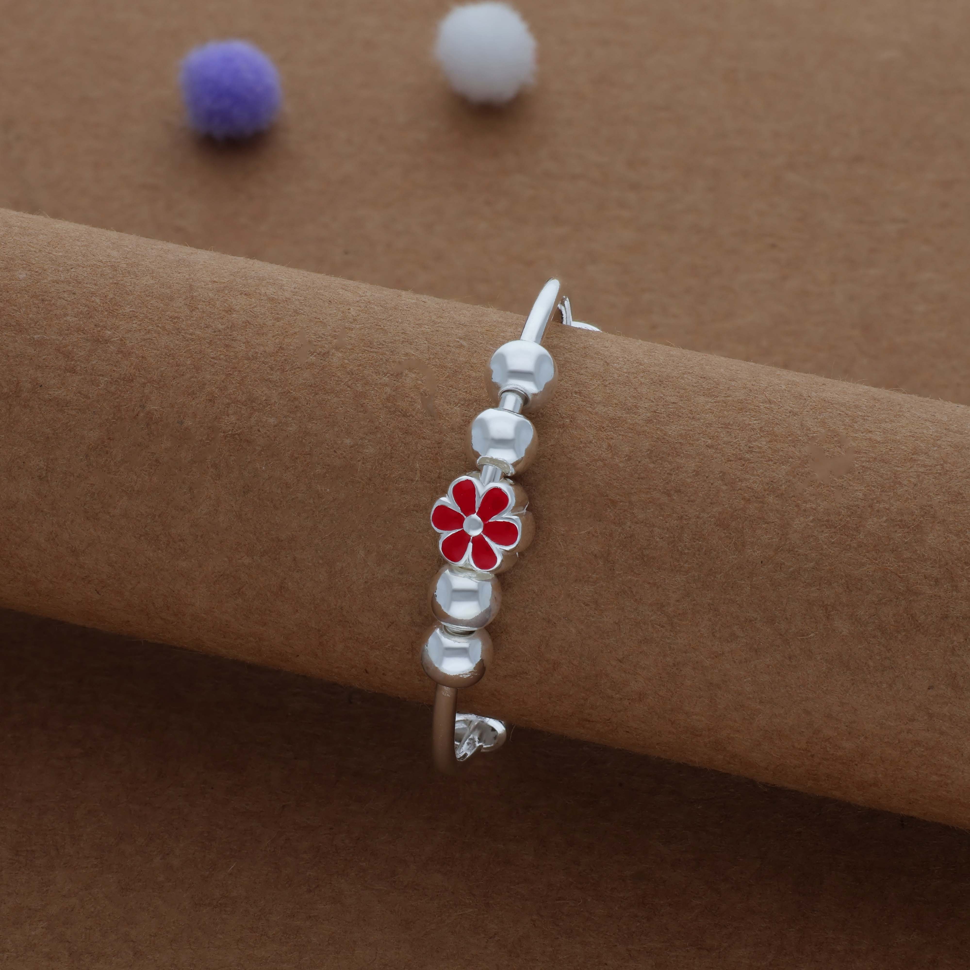 Red Bloom Kid Silver Bangles (0-3 Yrs) | 999 | Adjustable Kid Bangle | Daily Wear