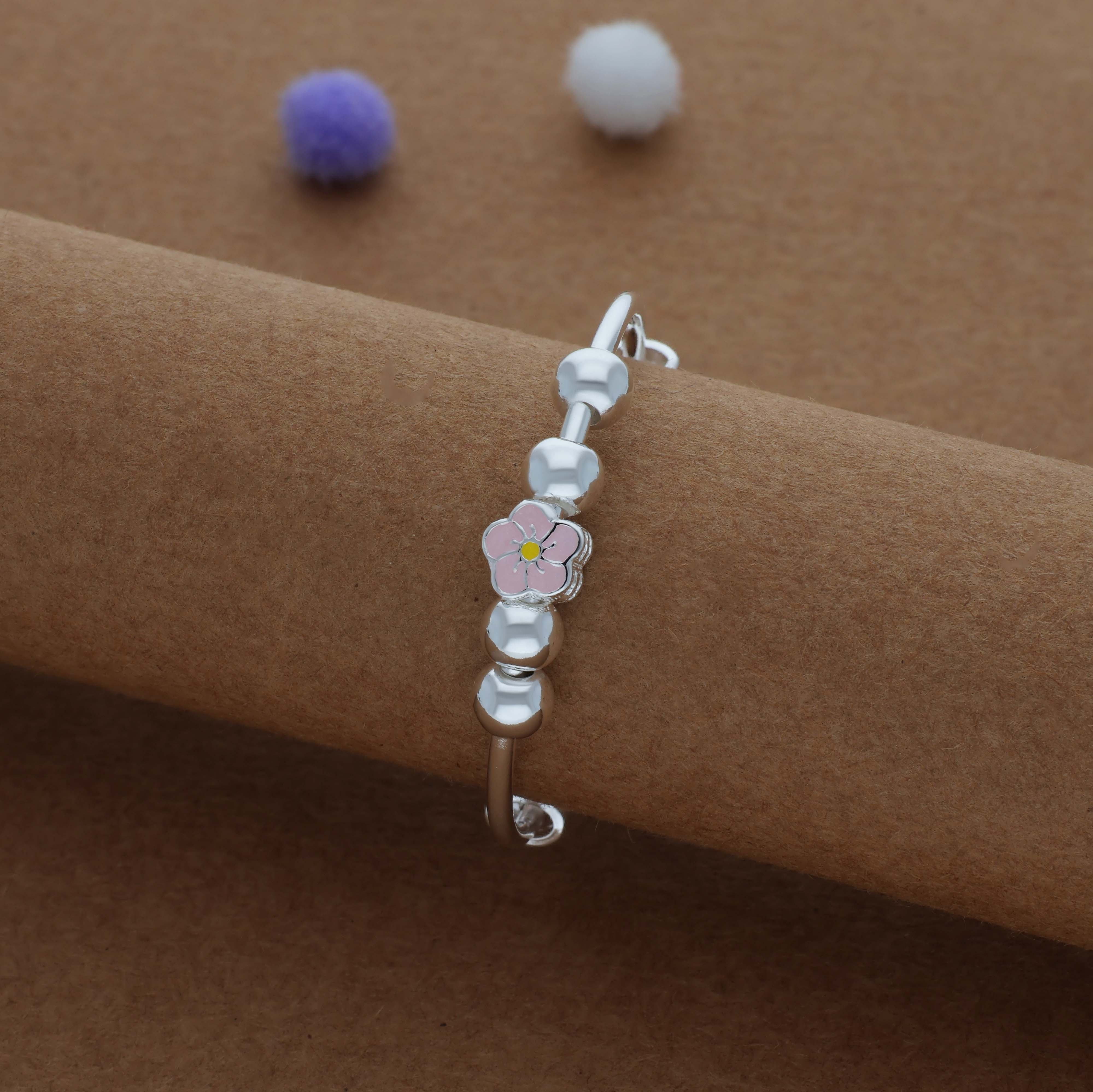 Pastel Petal Kid Silver Bangles (0-3 Yrs) | 999 | Adjustable Kid Bangle | Daily Wear