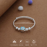Sky Blue Bloosam Kid Silver Bangles (0-3 Yrs) | 999 Hallmark | Adjustable Daily Wear Baby Kada