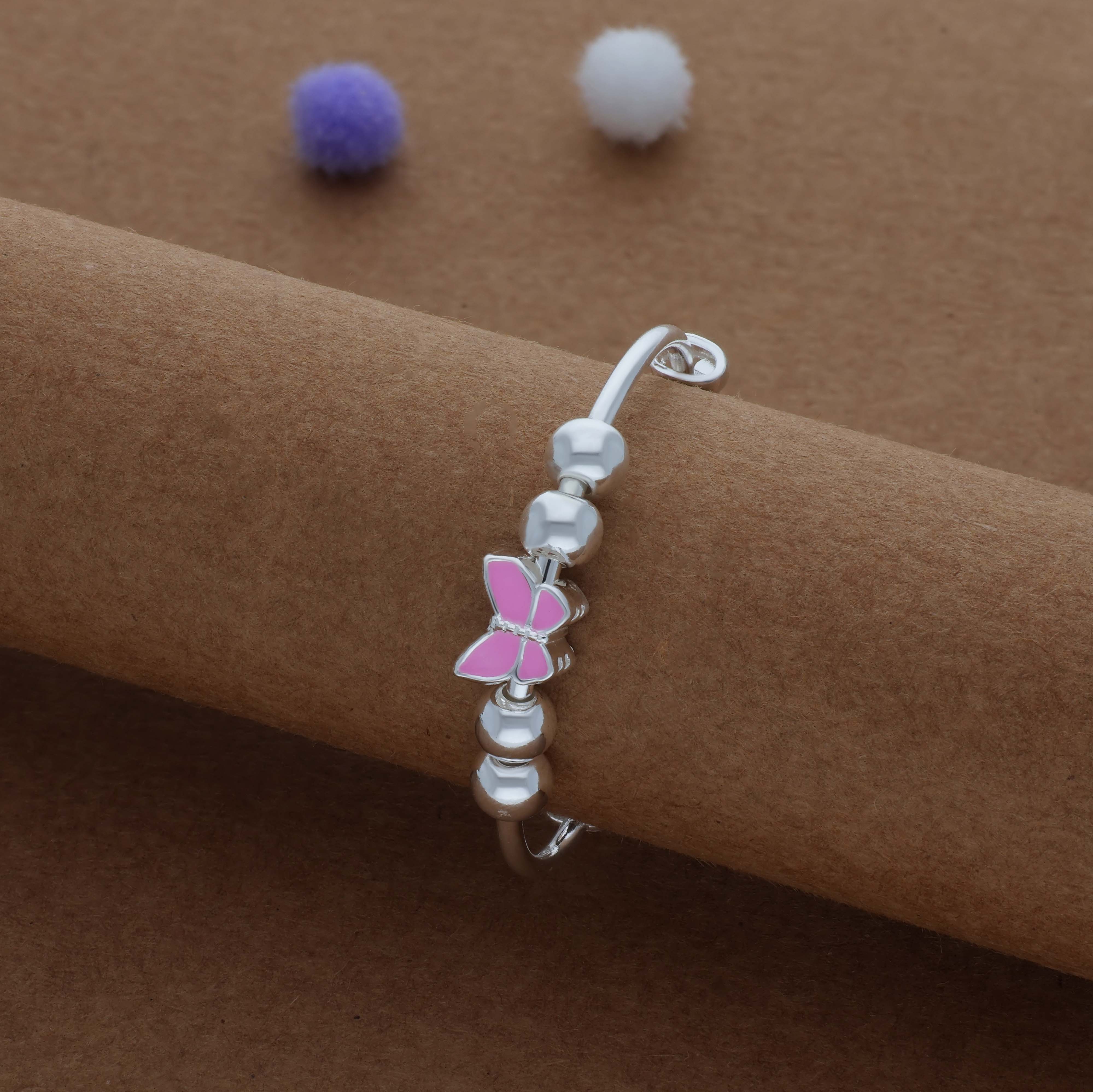 Candy Wing Charm Kid 999 Silver Bangles (0-3 Yrs)|Adjustable Daily Wear Baby Kada