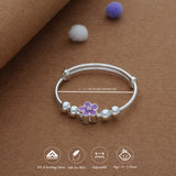 Purple Blossom Kid Silver Bangles (0-3 Yrs) | 999 Hallmark | Adjustable Daily Wear Baby Kada | Lightweight