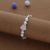 Pink Daisies Kid Silver Bangle (0-3 Yrs) | 999 Hallmark | Adjustable Daily Wear Baby Kada | Lightweight