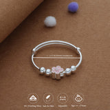 Pink Daisies Kid Silver Bangle (0-3 Yrs) | 999 Hallmark | Adjustable Daily Wear Baby Kada | Lightweight