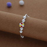 Multicolour Flower Kid Silver Bangles (0–3 Yrs) | 999 Hallmark | Adjustable Daily Wear Baby Kada | Lightweight