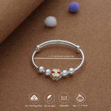 Multicolour Flower Kid Silver Bangles (0–3 Yrs) | 999 Hallmark | Adjustable Daily Wear Baby Kada | Lightweight