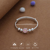 Spring Bloom Kid Silver Bangles (0-3 Yrs) | 999 Hallmark | Adjustable Baby Bangle for Daily Wear