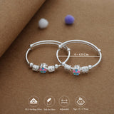 Dual FloraDot Silver Kid Bangles (0-5 Yrs) | 999 Hallmark | Adjustable | Lightweight