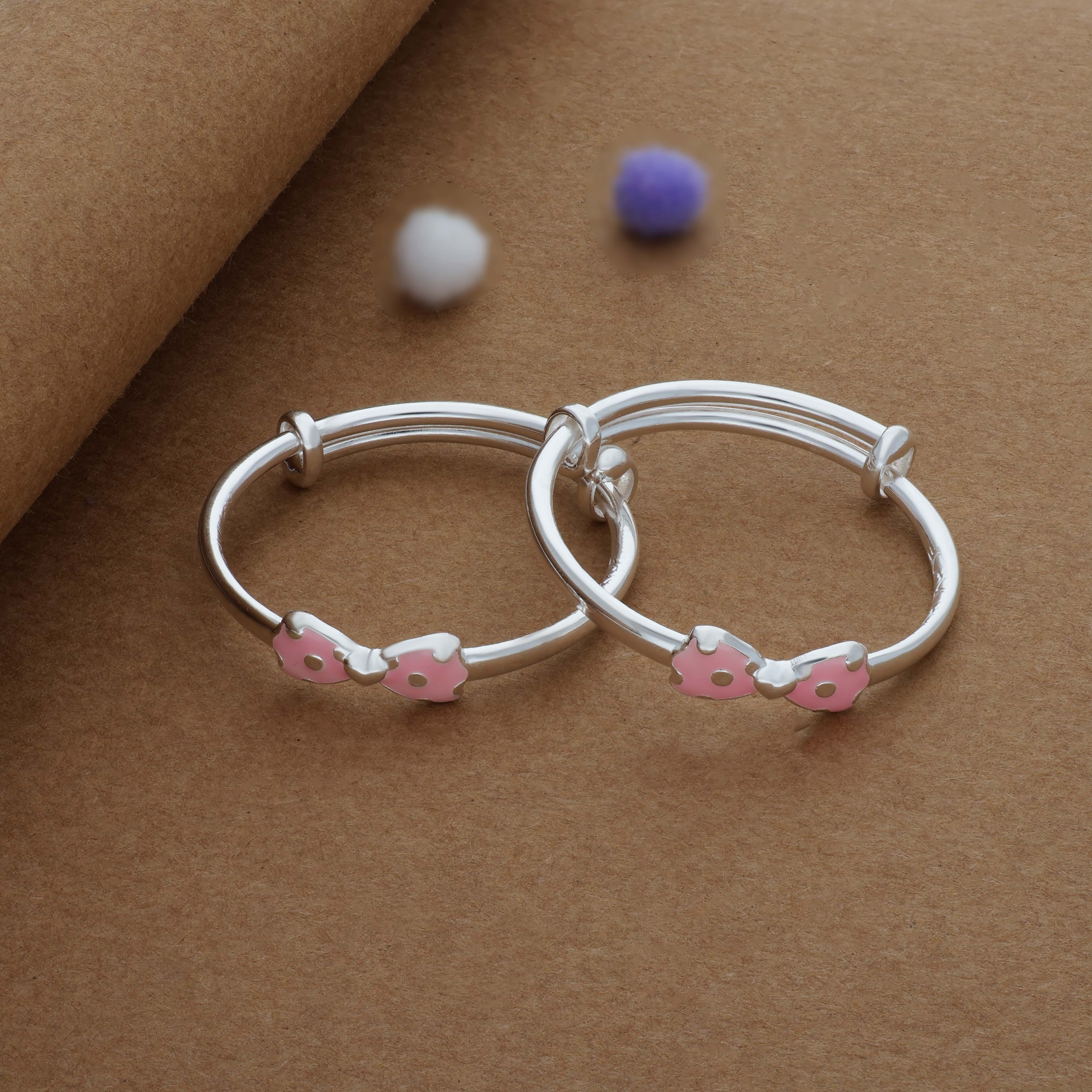 Soft Pink Charm Silver Kid Bangles (0-5 Yrs) | 999 Hallmark | Adjustable | Everyday Wear