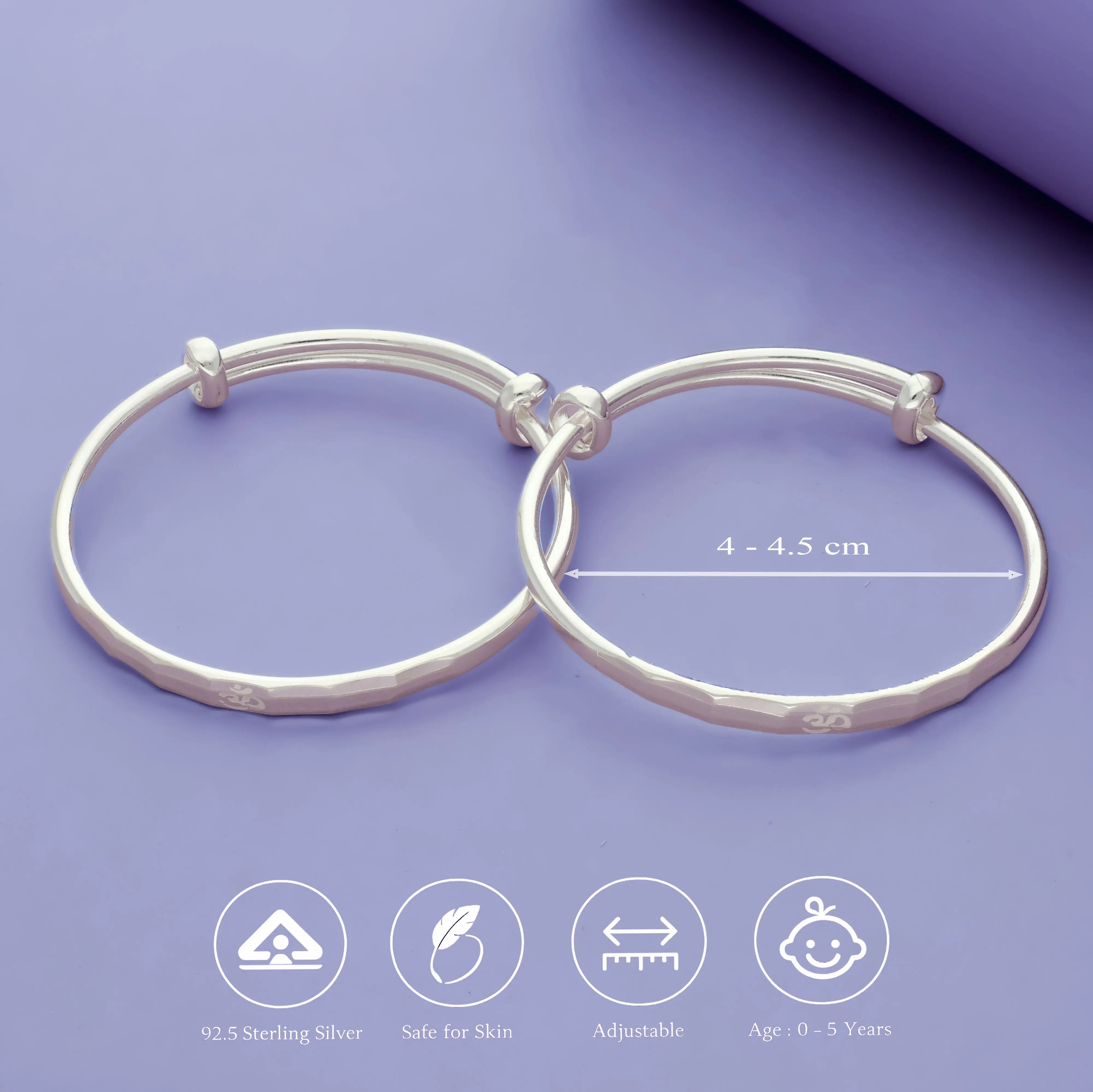 Plain 925 Sterling Silver Kids Bangle Set