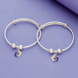 925 Silver Adjustable Kids Bangle with Peacock Dangle Charm