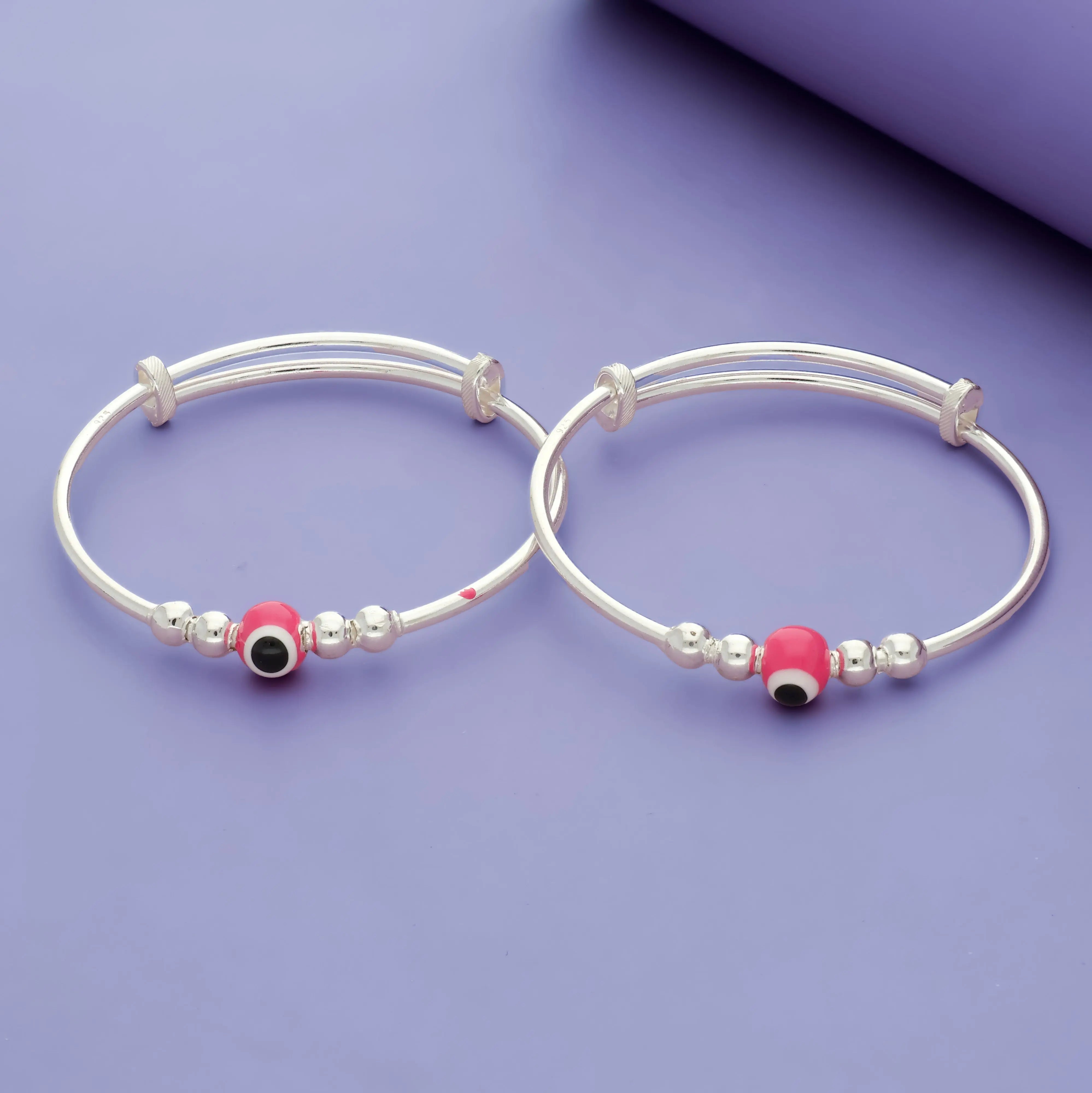 Red Evil Eye 925 Sterling Silver Baby Bangle Set
