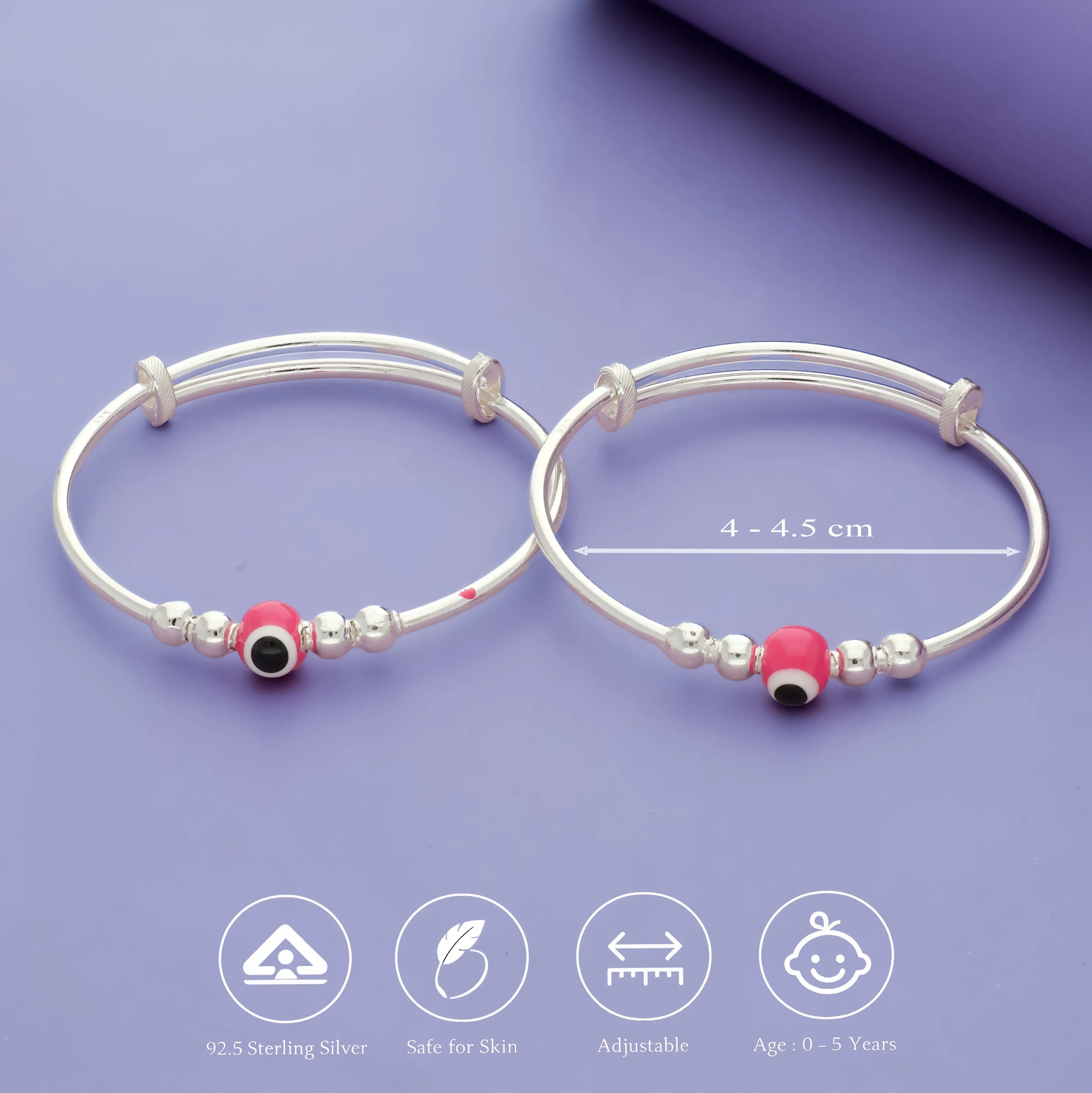 Red Evil Eye 925 Sterling Silver Baby Bangle Set