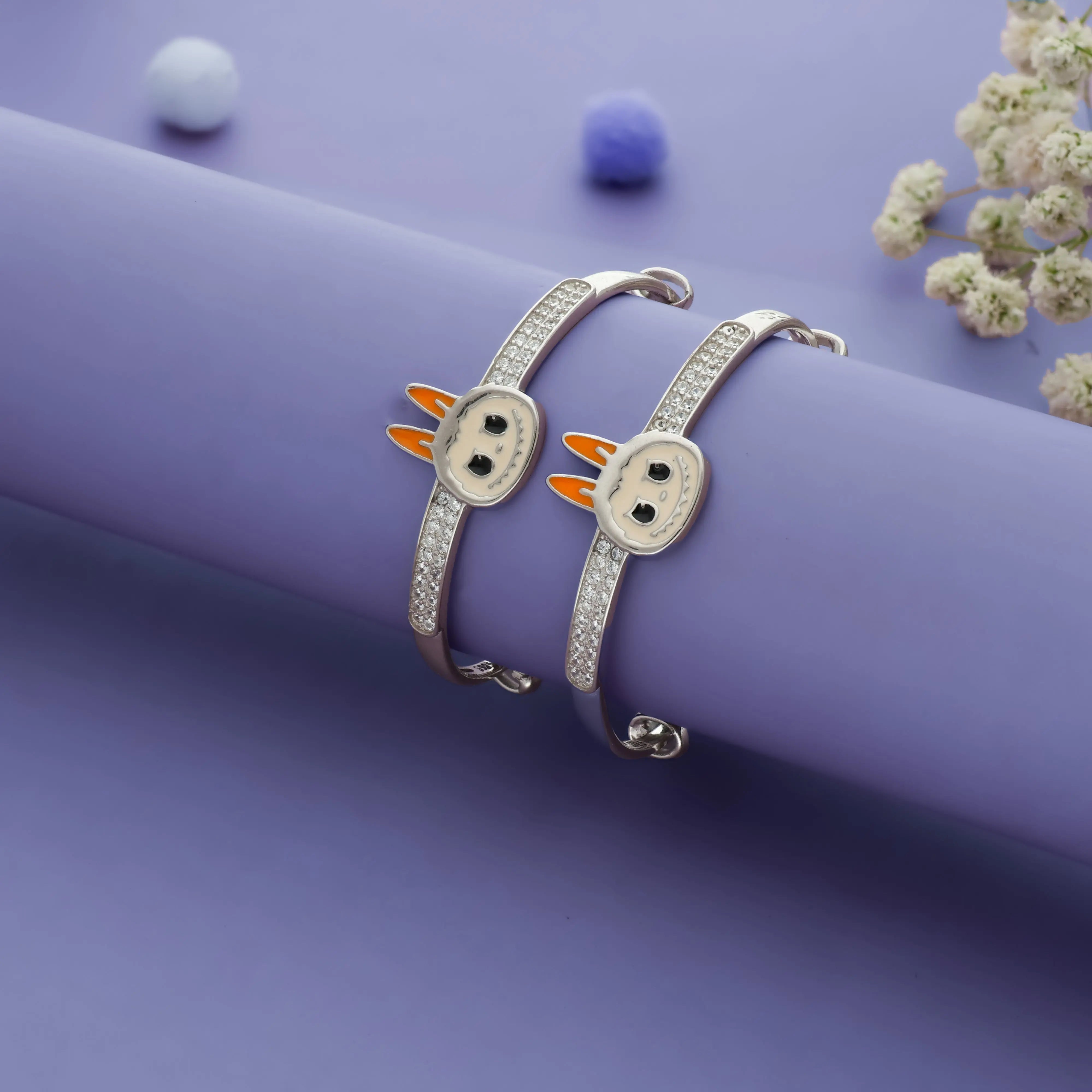 Cute Orange Bunny 925 Silver Kids Bangles (0-5 Yrs)