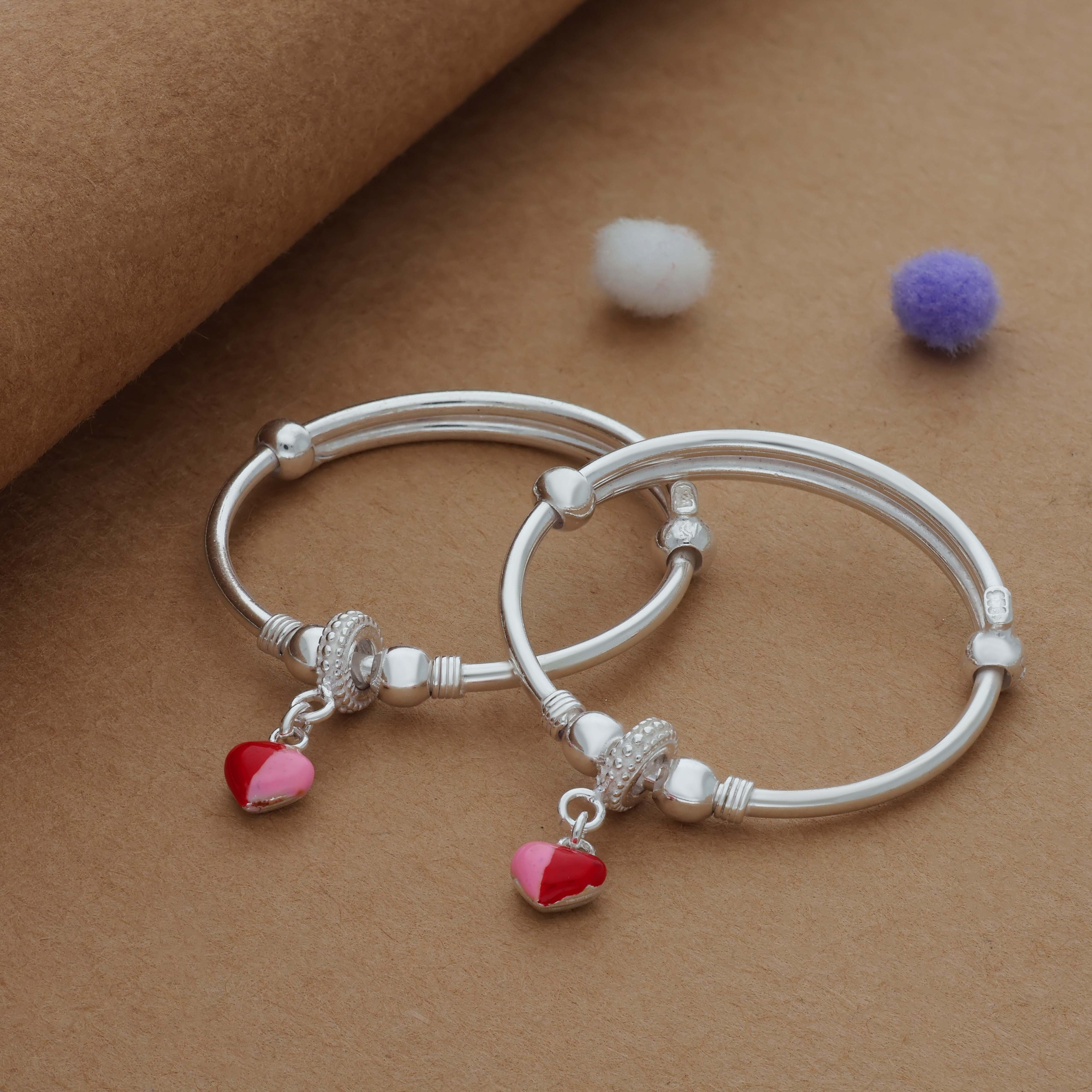 Little Heart 925 Silver Kid Bangles For Daily Use (0-1 Yrs)