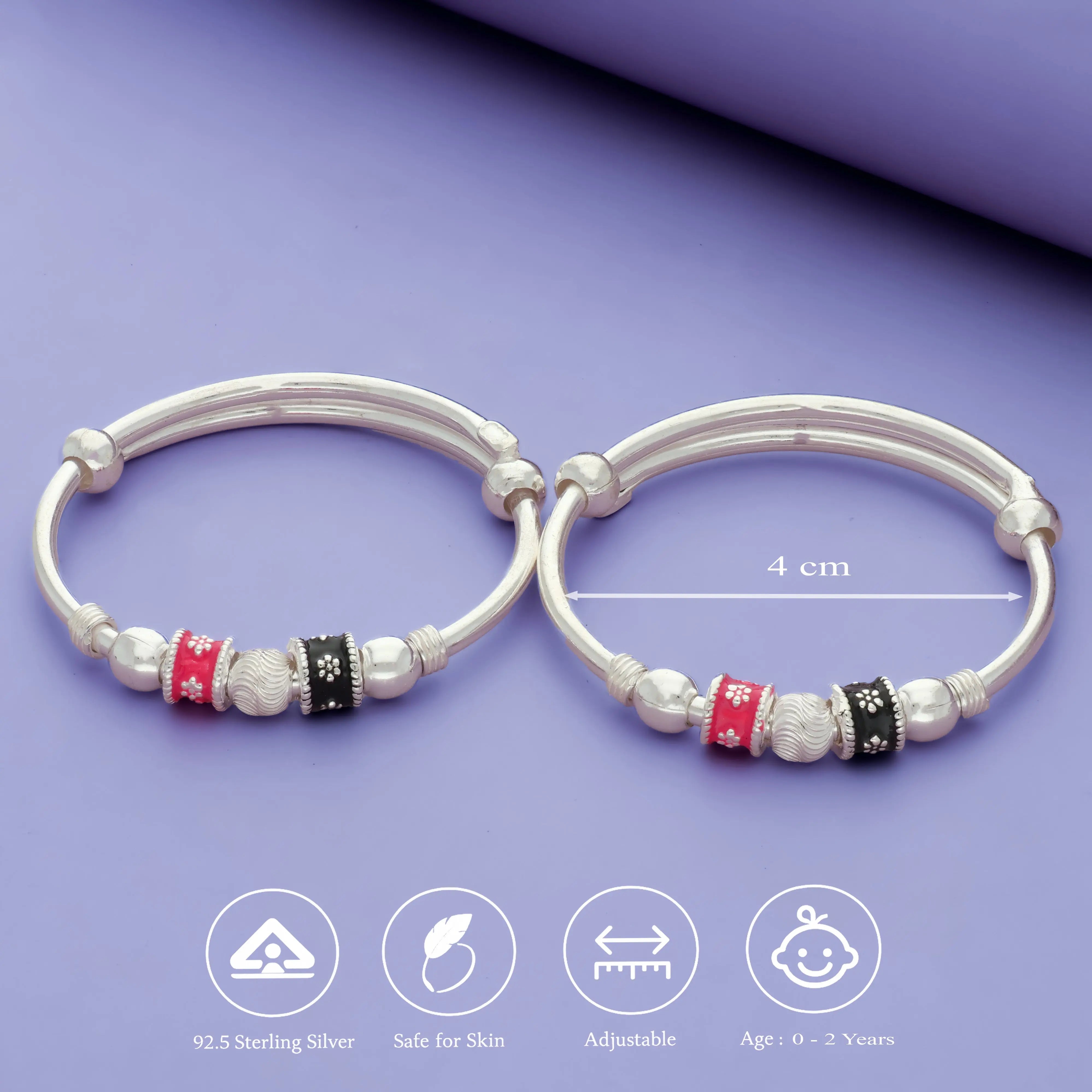 925 Silver Red and Black Enamel Baby Bangles
