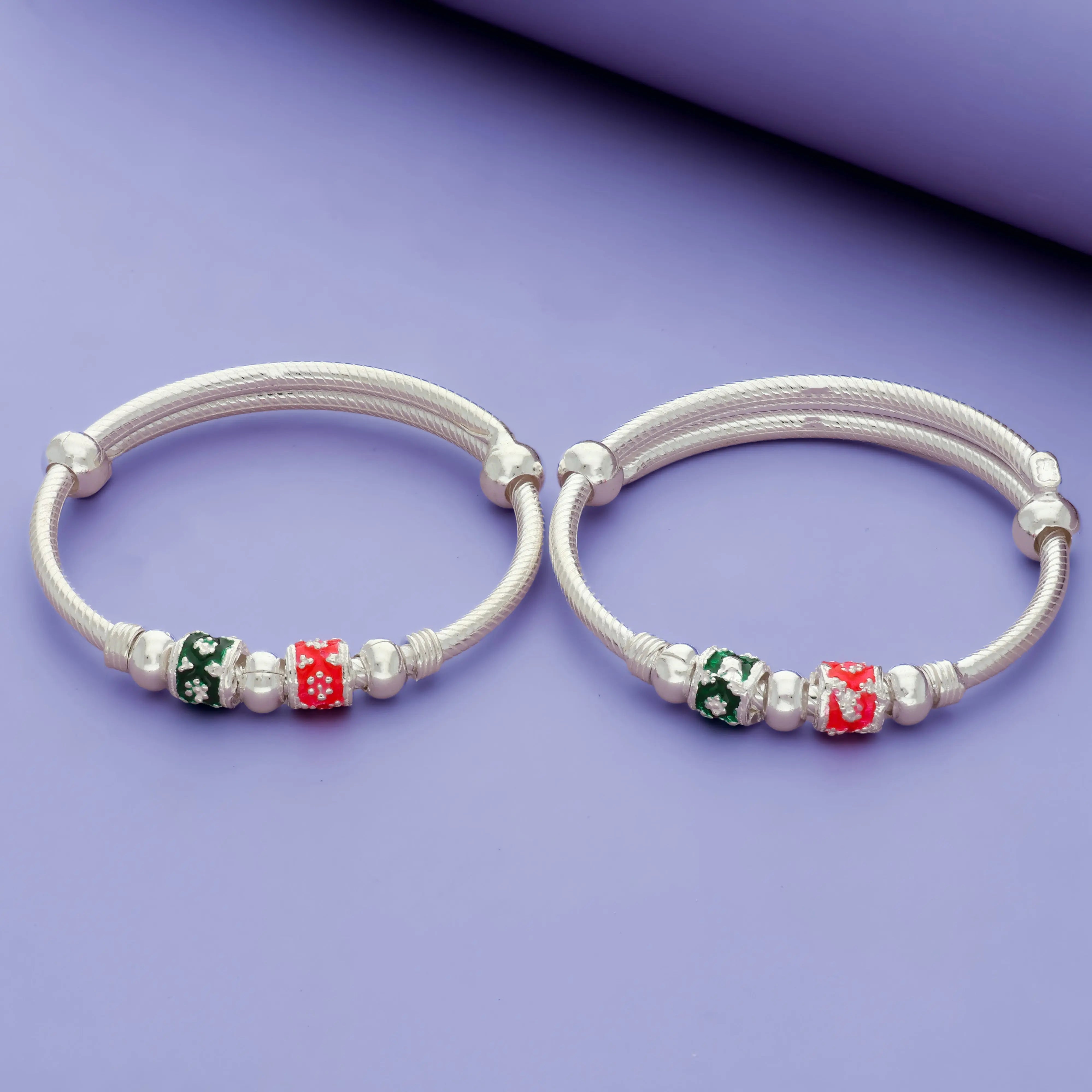 925 Silver Green and Red Enamel Kids Bangles