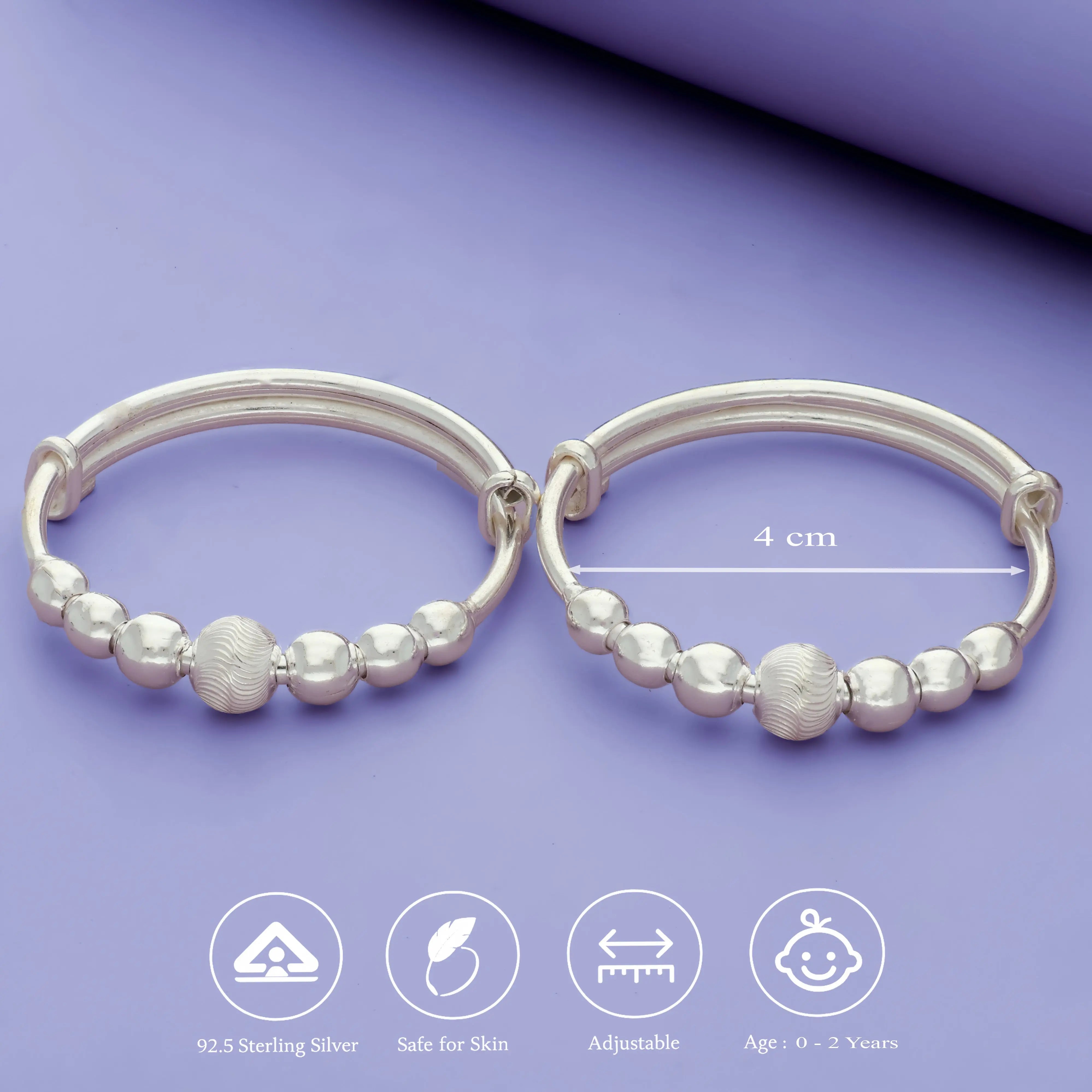 Textured Ball Childrens 925 Silver Bangles (0-2 Yrs)