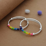 Multi Colour Bead 925 Silver Kid Bangles for Daily Use (0-1 Yrs)