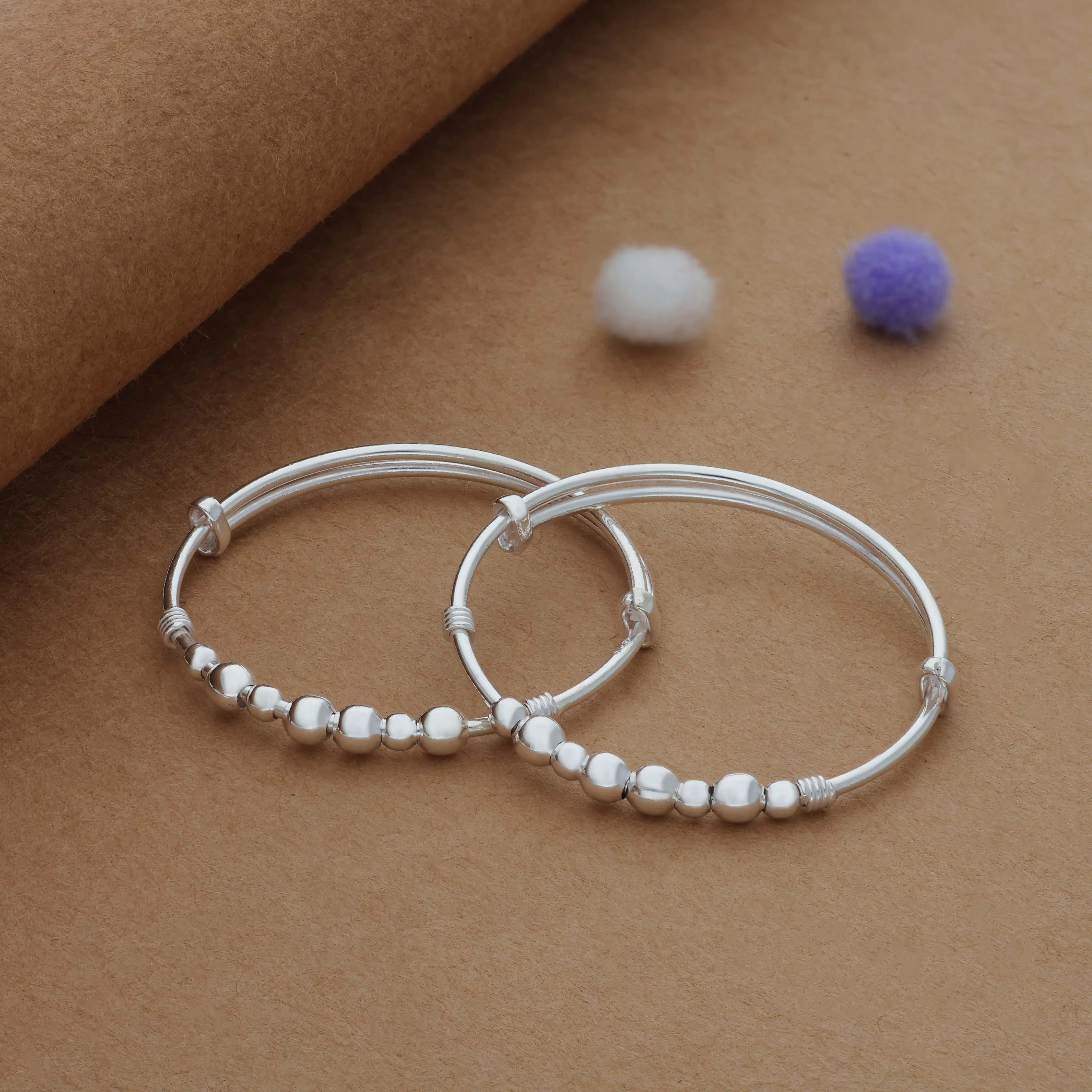 Comfort Fit Bead 925 Silver Kid Bangles for Daily Use (0-5 Yrs)